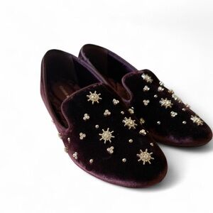 Birdies Velvet Loafers with Gold Embellishments